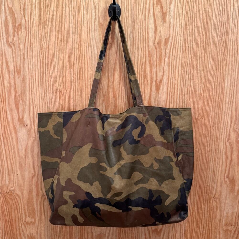 Streets Ahead Camo Print Leather Tote Large Catchall Green Brown